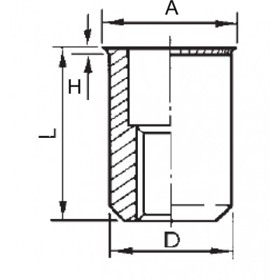 Cylindrical threaded insert, open end, reduced head